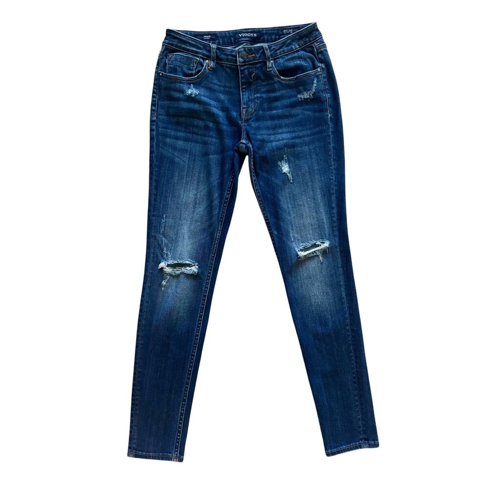 Vigoss Jeans Women's Sz 27x29 27 Blue Jagger Skinny Distressed Grunge Low Rise